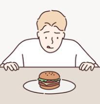 ハンバーガーを見つめる