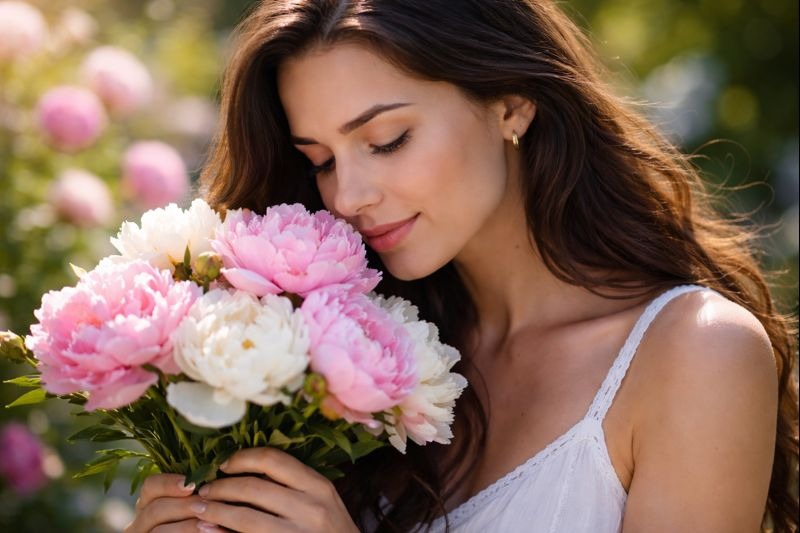 花の香りをかぐ