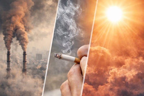 大気汚染、たばこの煙、紫外線