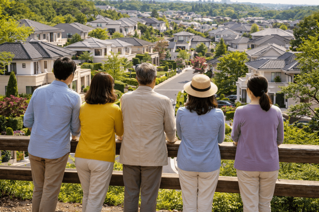 高級住宅街を見渡すグループ