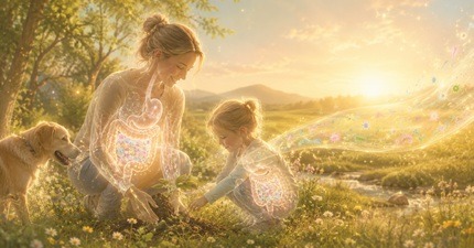 自然と触れ合う親子